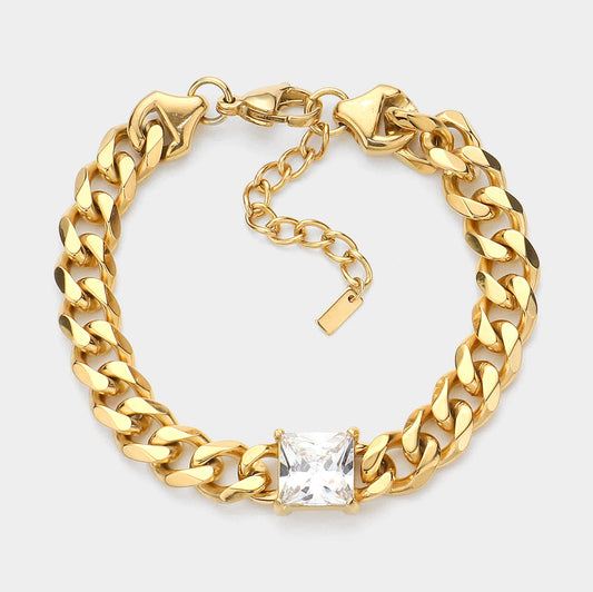 CZ Square Stone Accented Chain Link