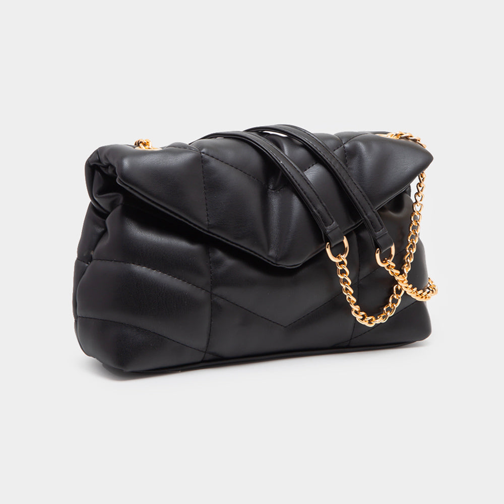 Black Patterned Faux Leather Bag