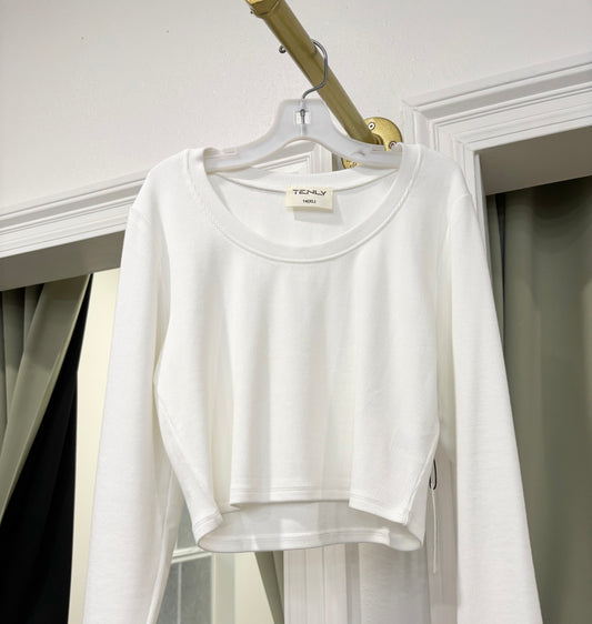 Tween Ecru Long Sleeve Scoop Neck Crop Top