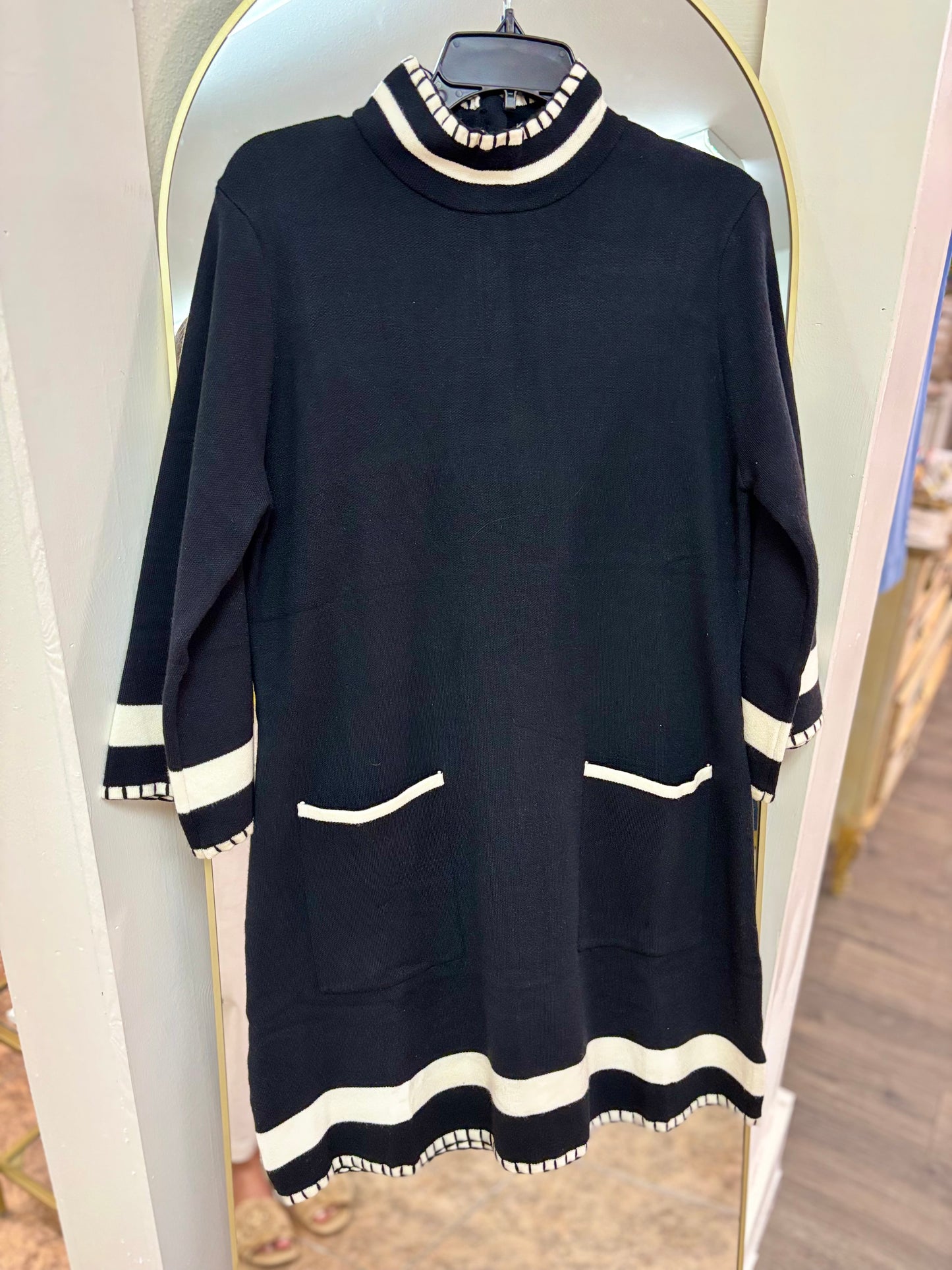 Color Blocked Mock Neck Sweater Dress