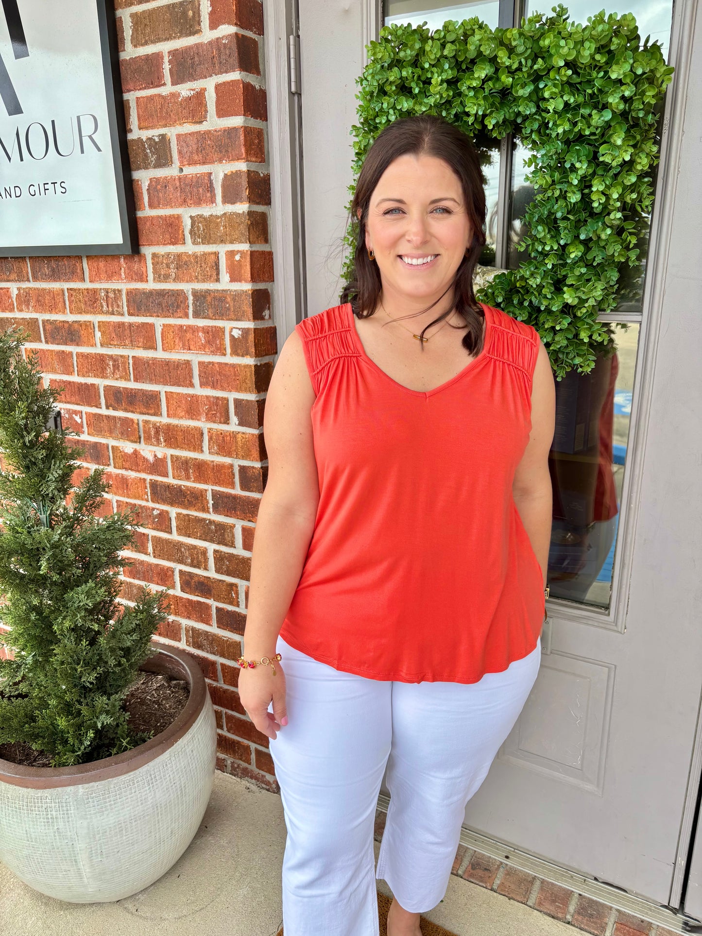 Clementine Sleeveless Shirred Detail Knit Top