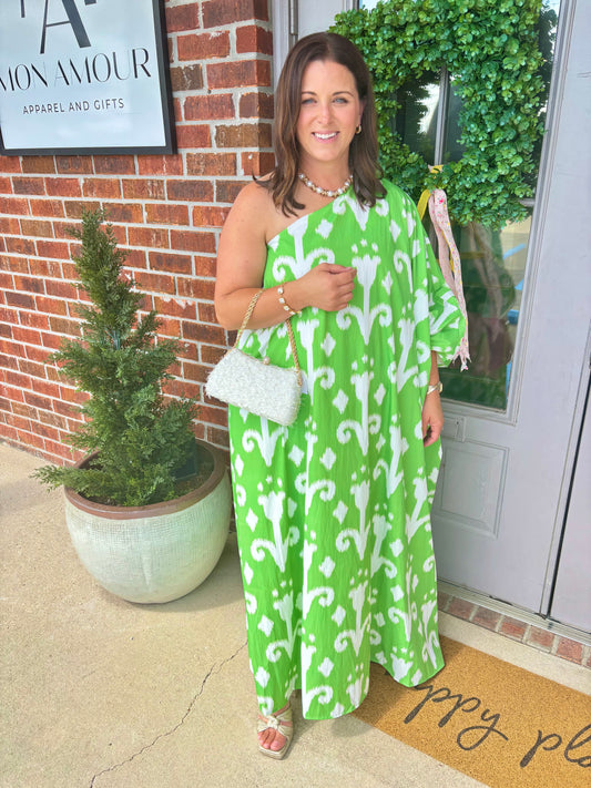 The Emerald Elegance One-Shoulder Dress