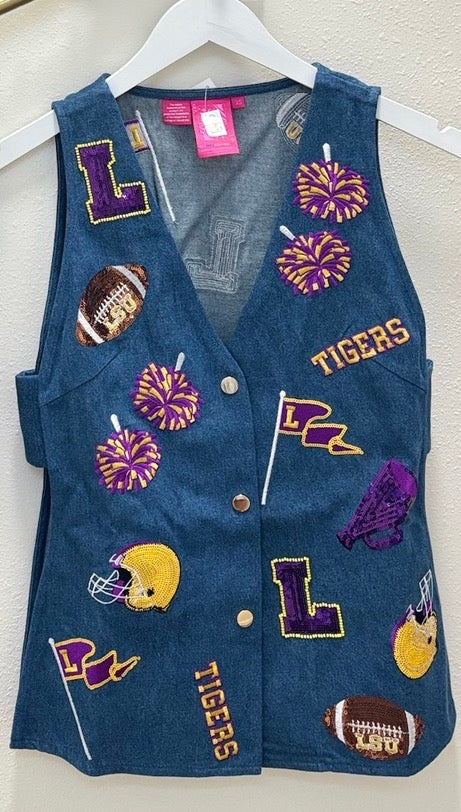 QOS Licensed LSU Denim Button Up