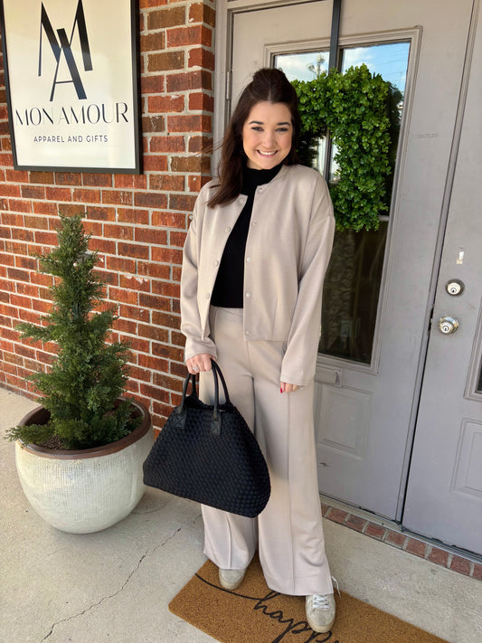 Ecru Bomber Jacket Wide Leg Set