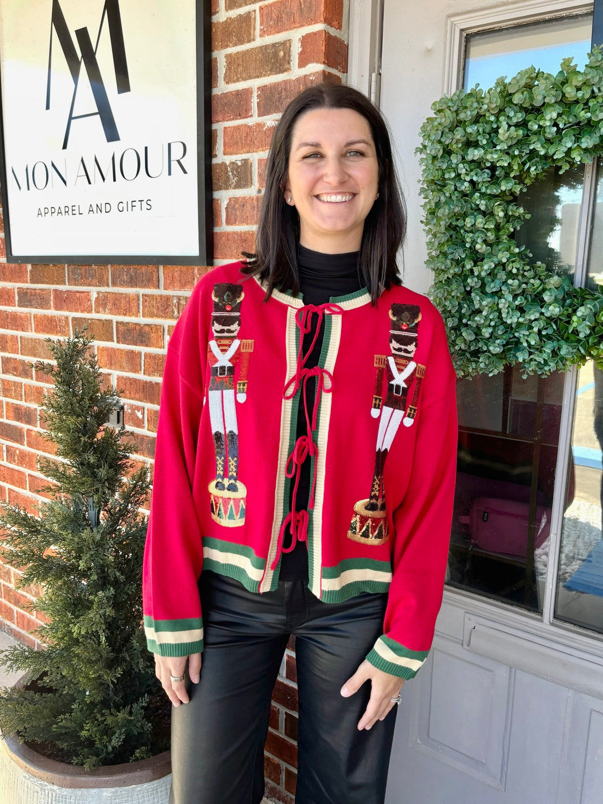QOS Red & Green Nutcracker Cardigan