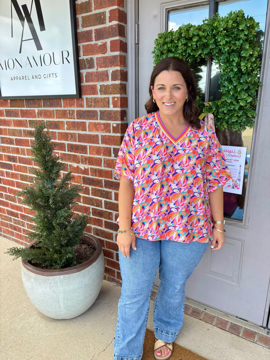 Coral Bloom Batwing Blouse