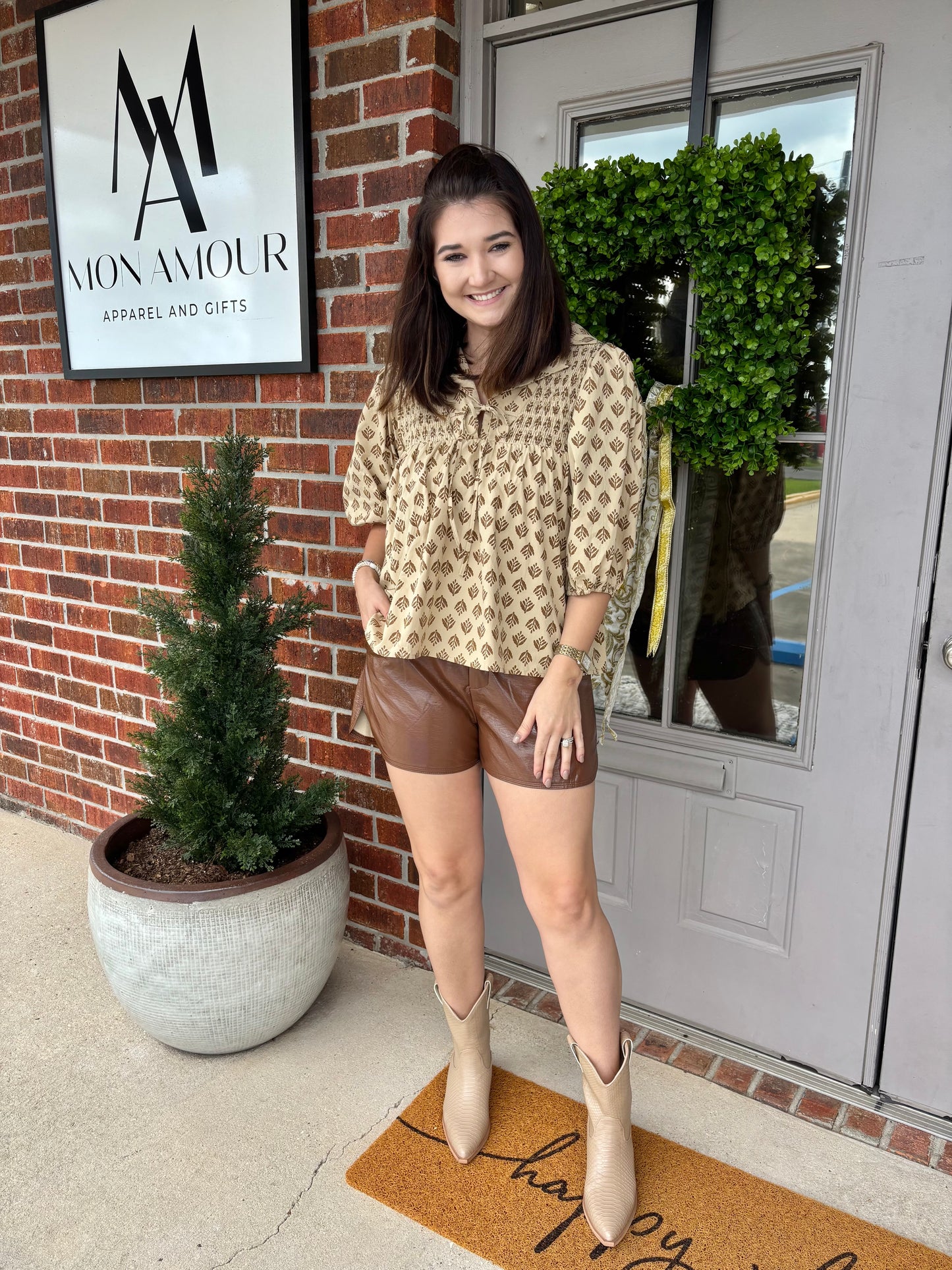 Elle Ecru Front Tie Blouse