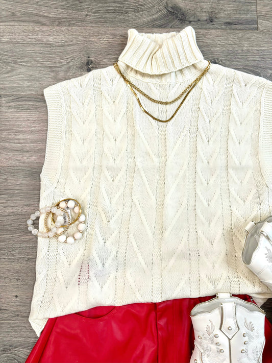 Comfy Turtleneck Sweater Vest-Ivory