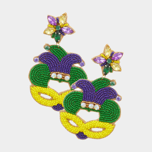 Mardi Gras Jester Mask Dangle Earring