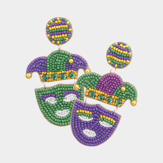 Mardi Gras Mask Beaded Earring