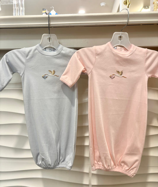 Welcome Baby Stork Hand Embroidered Gown
