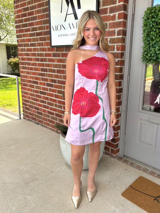 Kinsley Scarf Neck Printed Mini Dress