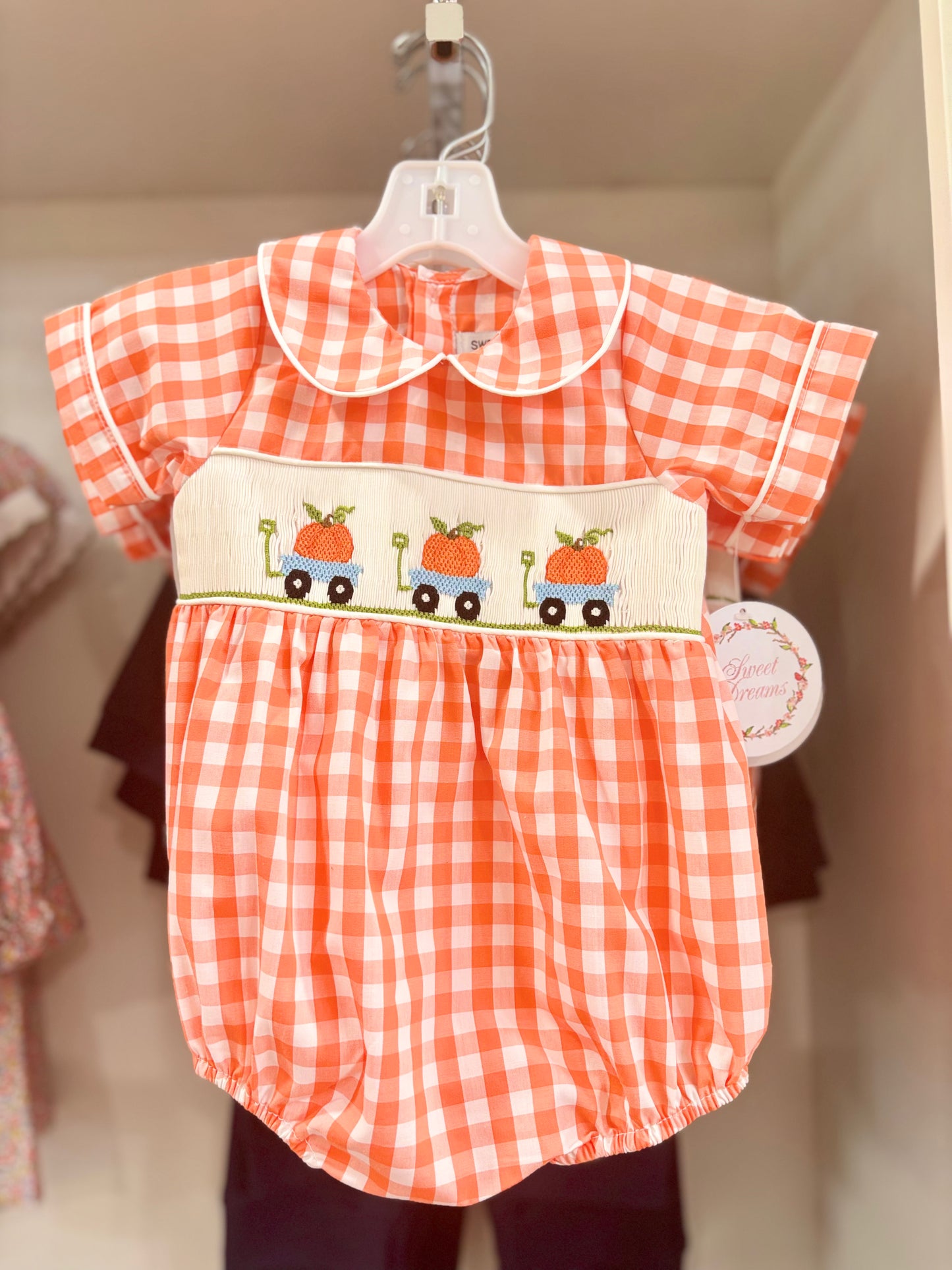 Boys Pumpkin Smocked Bubble