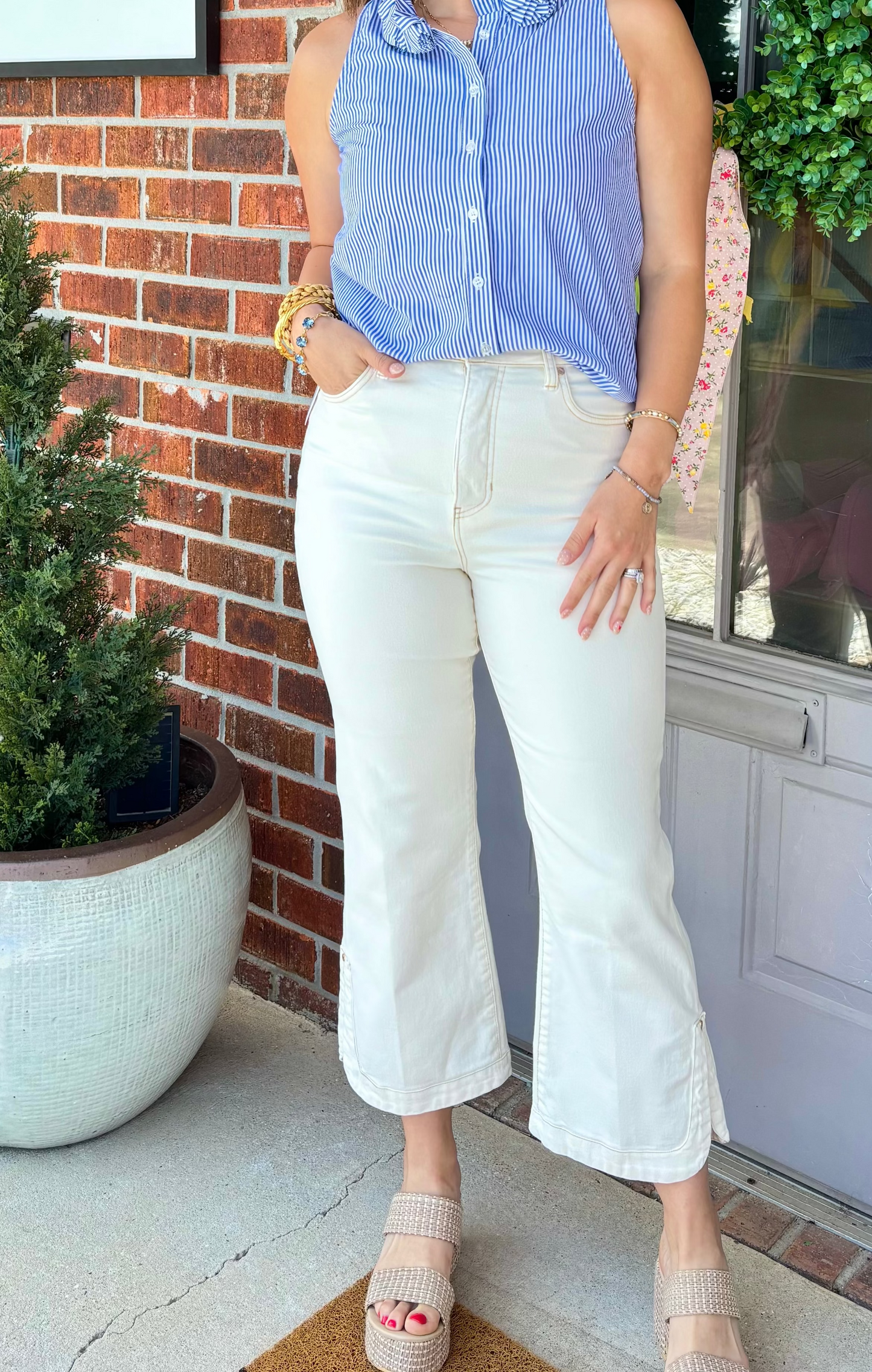 The Poplin Stripe Rose Bud Top
