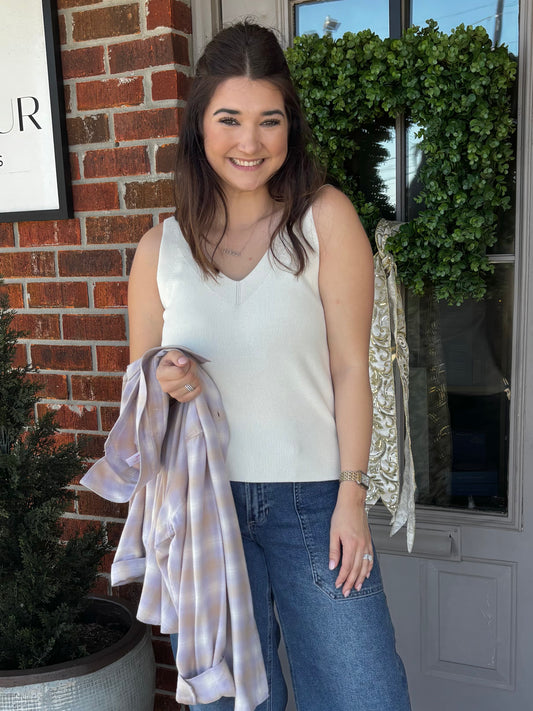 Ivory Vneck Knit Tank