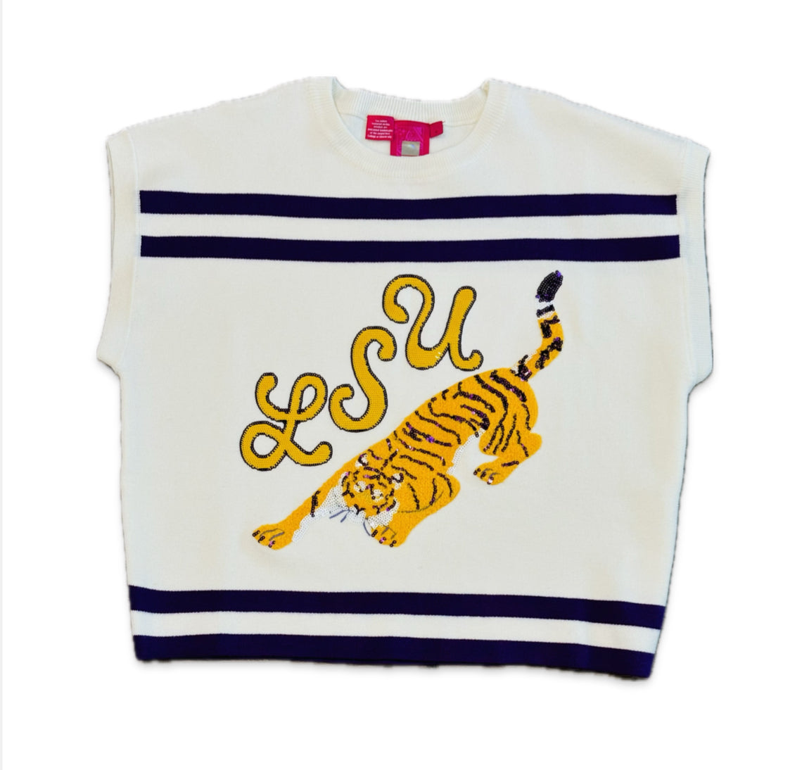 QOS Licensed- Purple & Gold ‘LSU Tigers’ Striped Short Sleeve Top