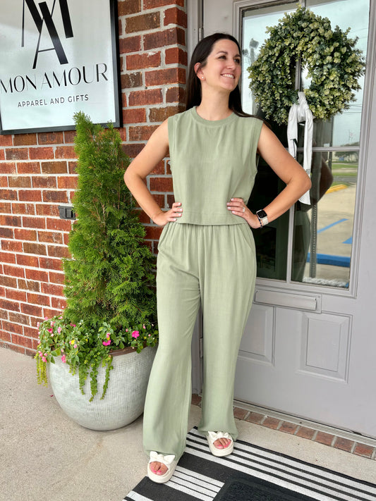 Set in Sage Linen Pants Set