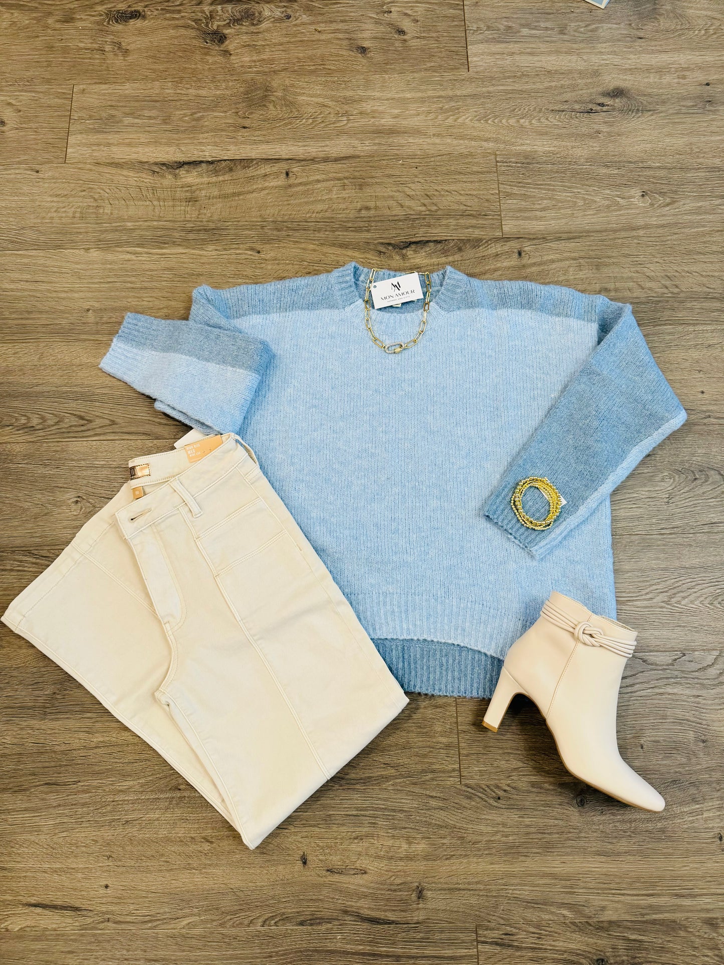 Chloe Color Block Blue Sweater