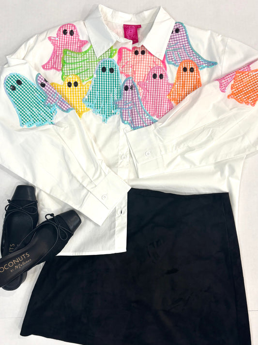 Queen of Sparkle Gingham Ghost Button Up