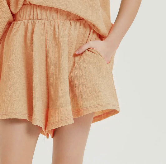 Tween Peach Crinkled Shorts