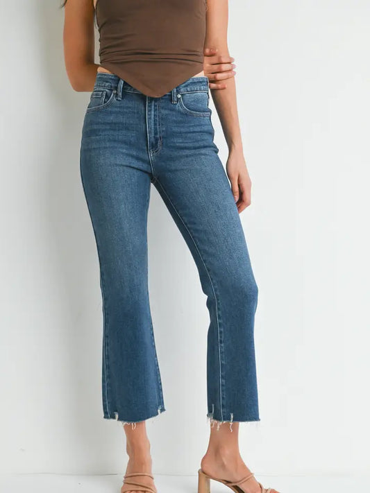 Helen High Rise Crop Flare w/ distressed hem