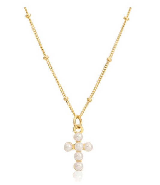 Baby Vivi Pearl Charm Cross Necklace