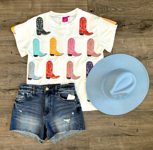 Queen of Sparkle White Multi Cowboy Boot Tee