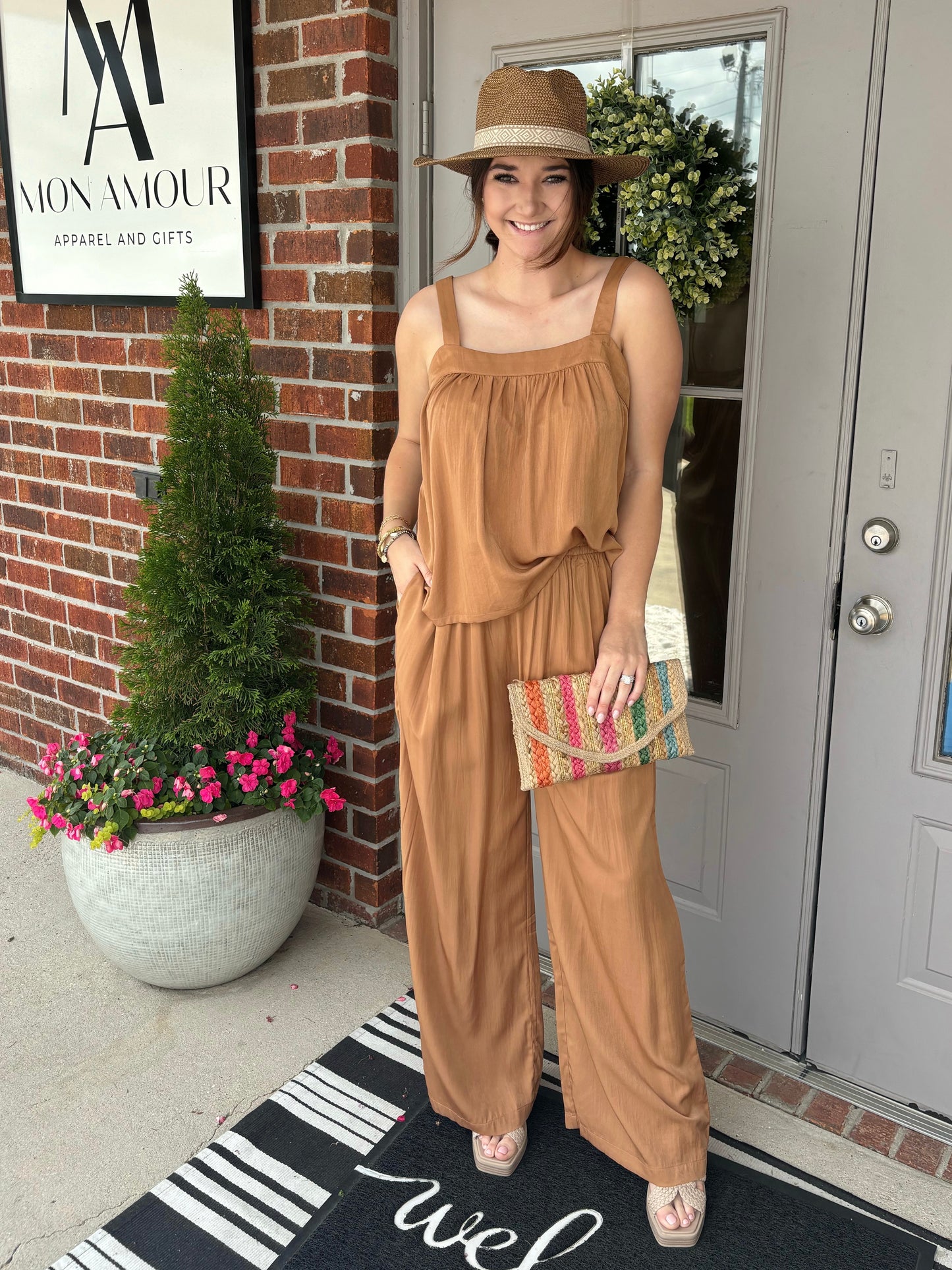 Camille Caramel Two Piece Pant Set