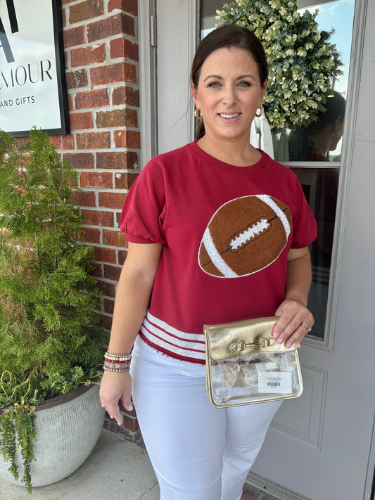 Terry Towel Red Football Puff Sleeve Top