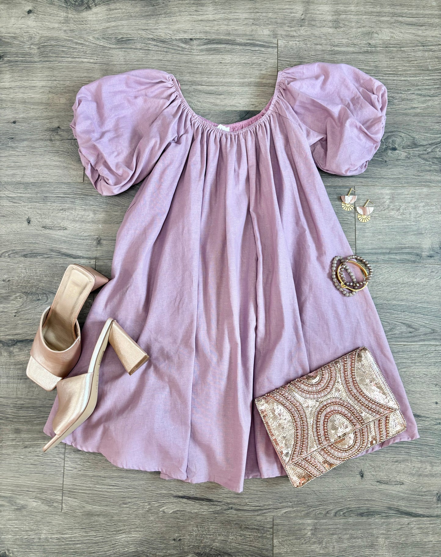 Mary Mauve Bubble Sleeve Dress