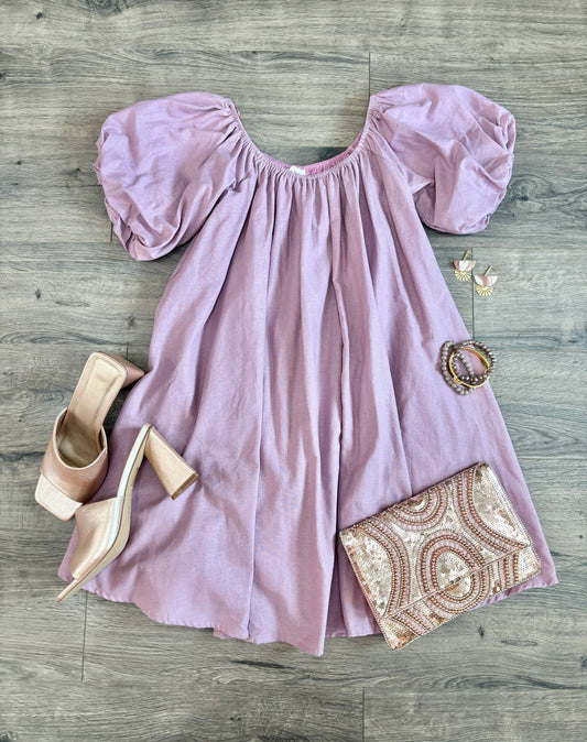 Mary Mauve Bubble Sleeve Dress