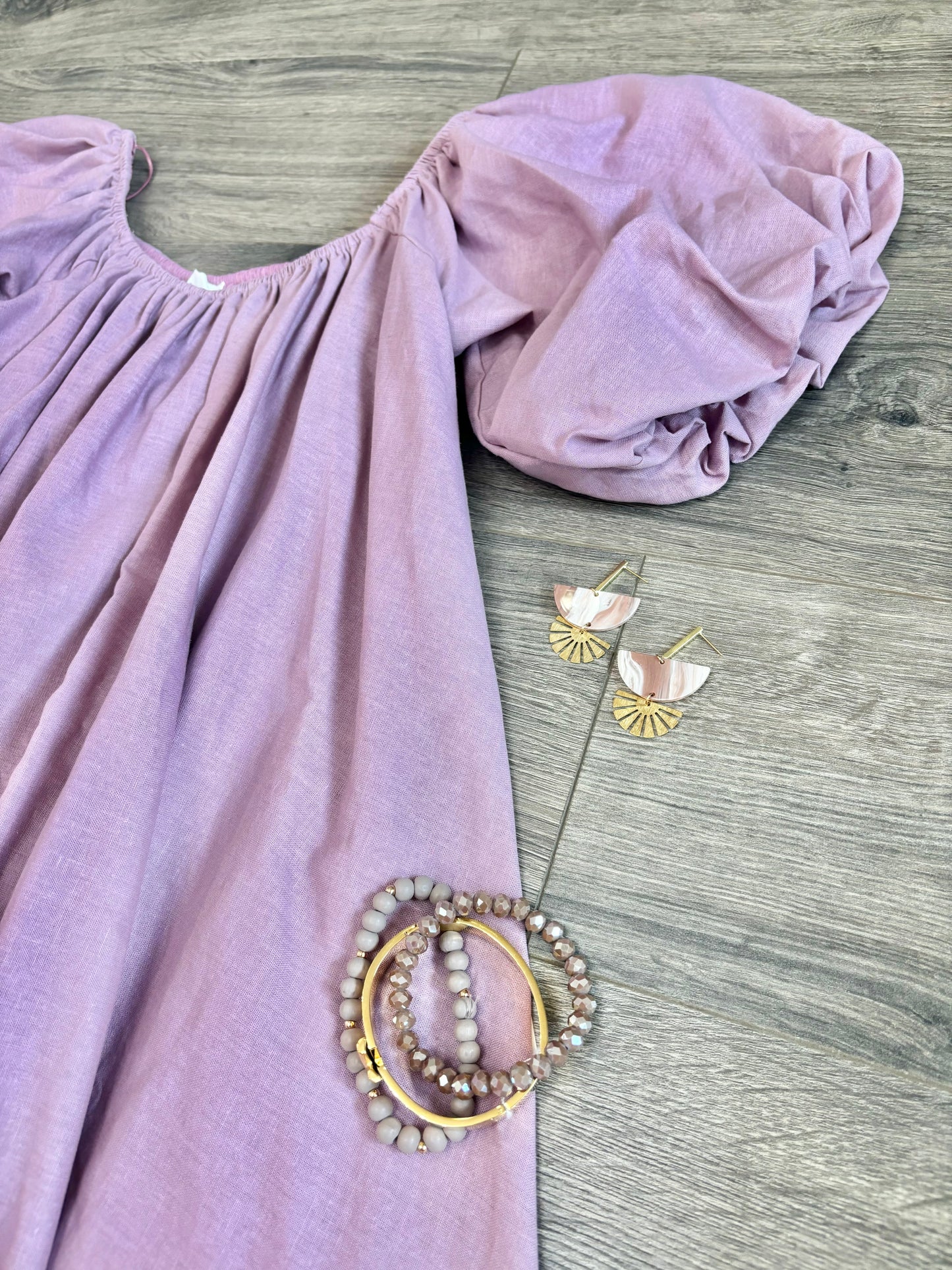 Mary Mauve Bubble Sleeve Dress