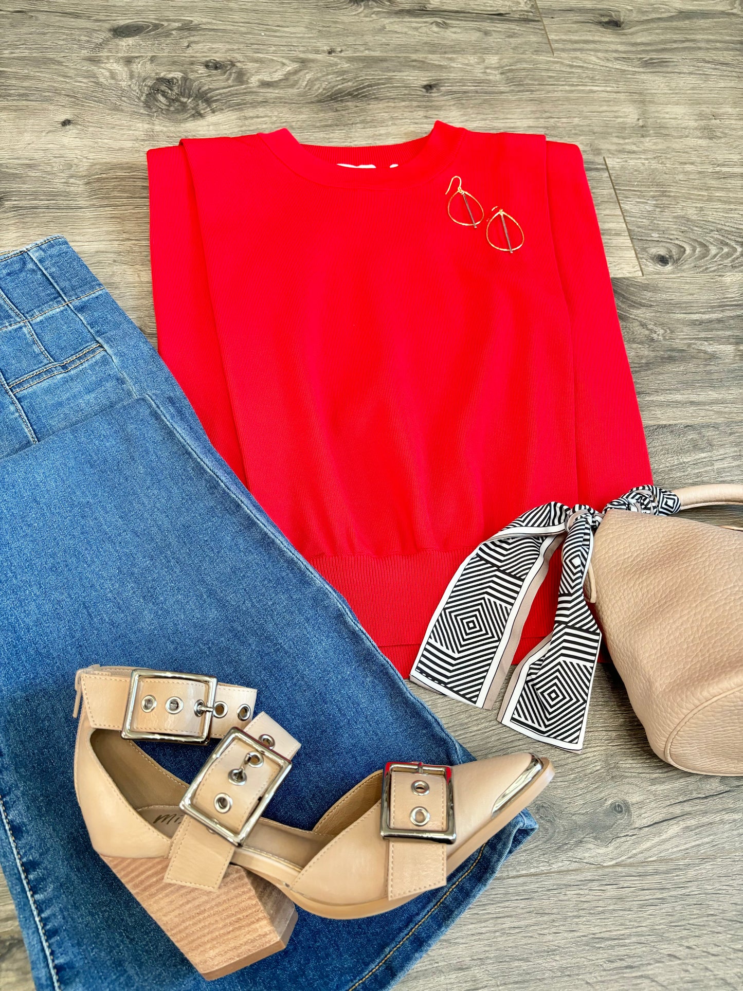 Powdered Red Sleeveless Top