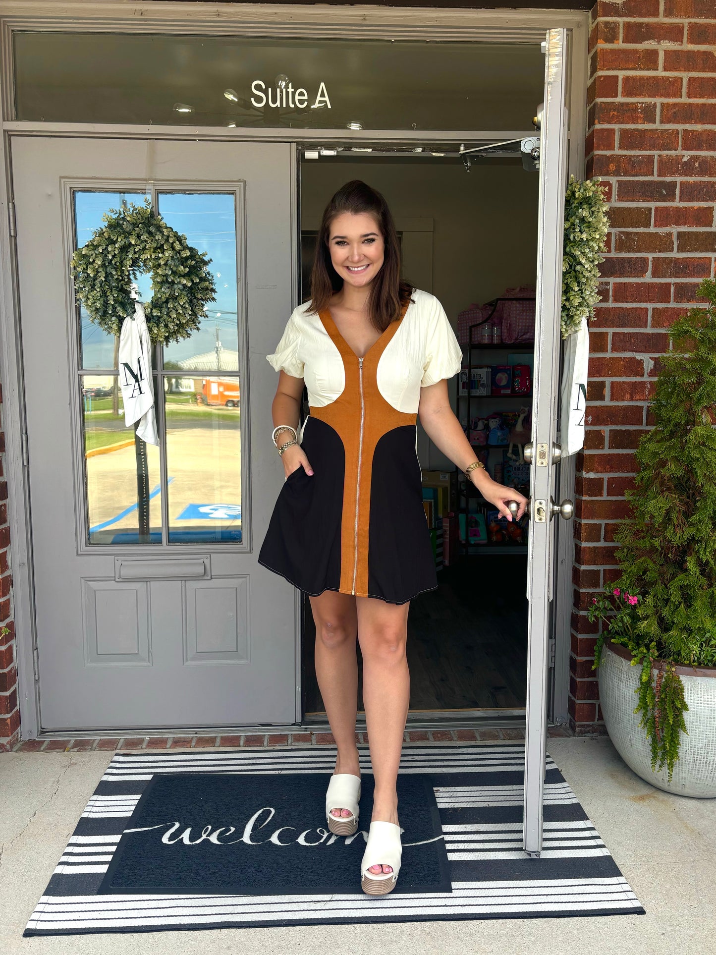 Connie Colorblock Combo Zip Dress