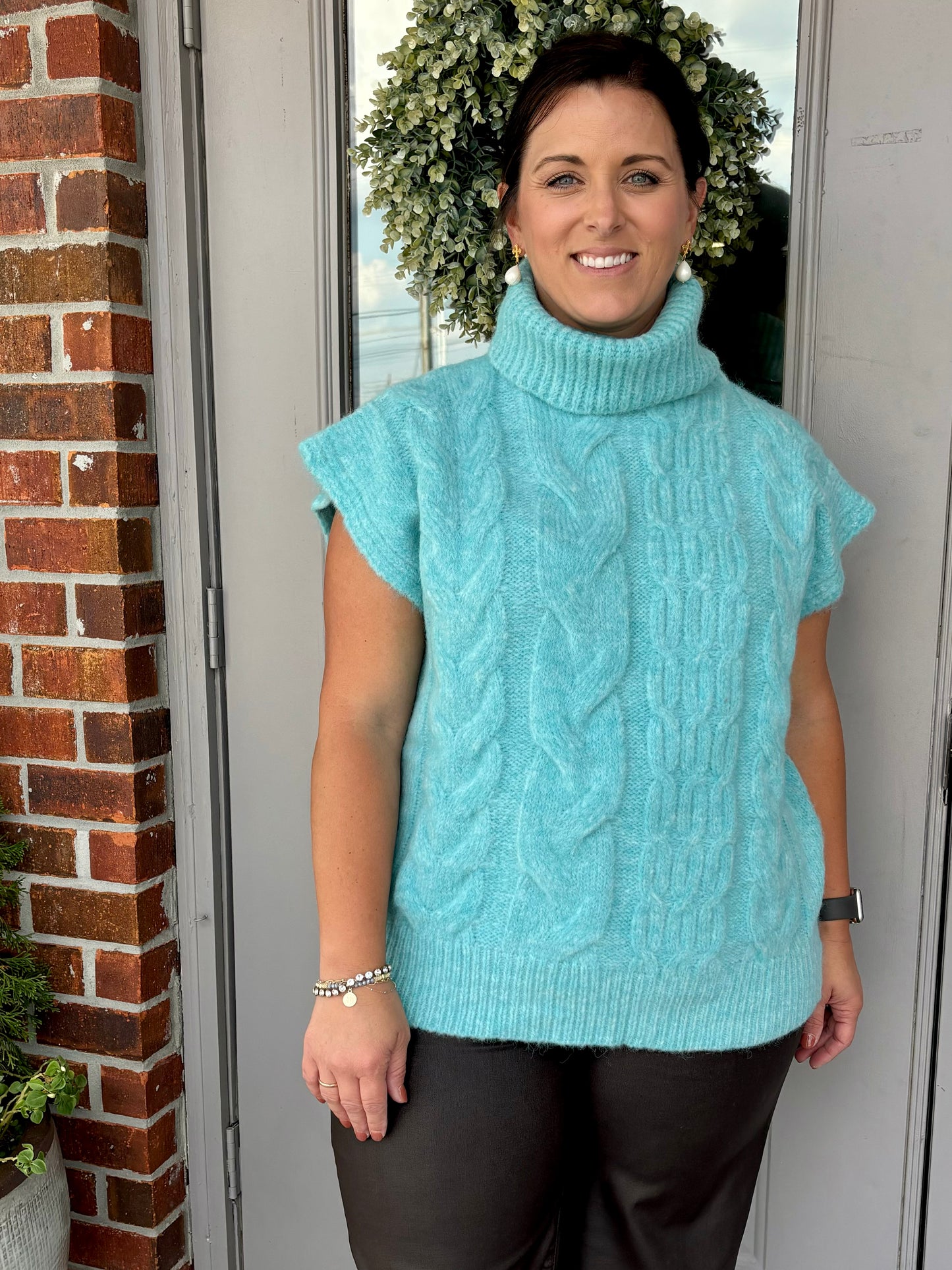 Mint Cable Sweater Top