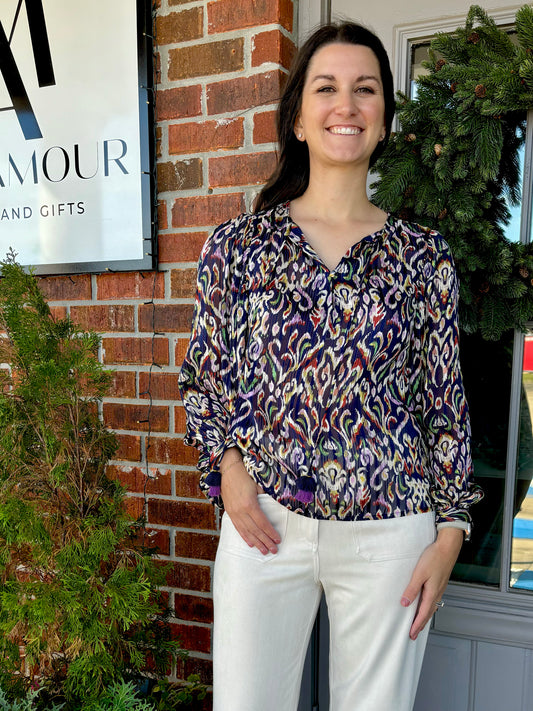 Navy Melly Shimmer Blouse