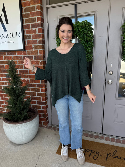 One Size Forest Green Knit Sweater