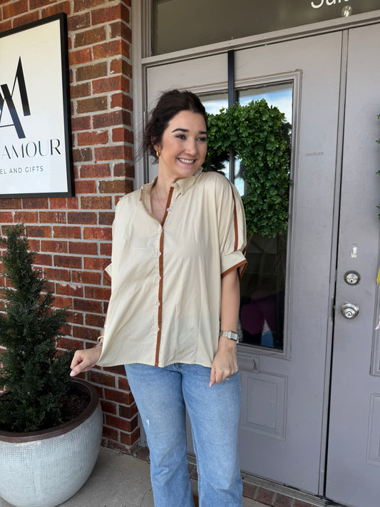 Oversized Contrast Binding Blouse