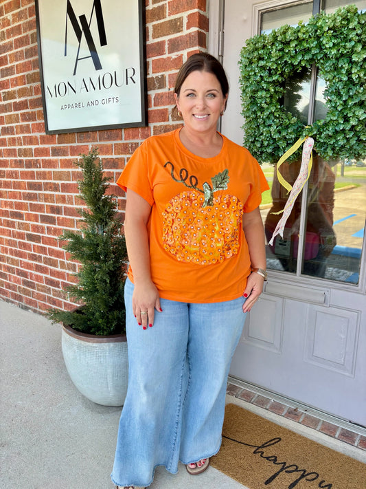 Queen of Sparkle Sequin Flower Pumpkin Tee