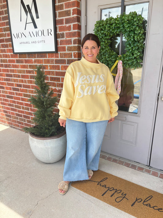 'Jesus Saves' Mock Neck Sweatshirt