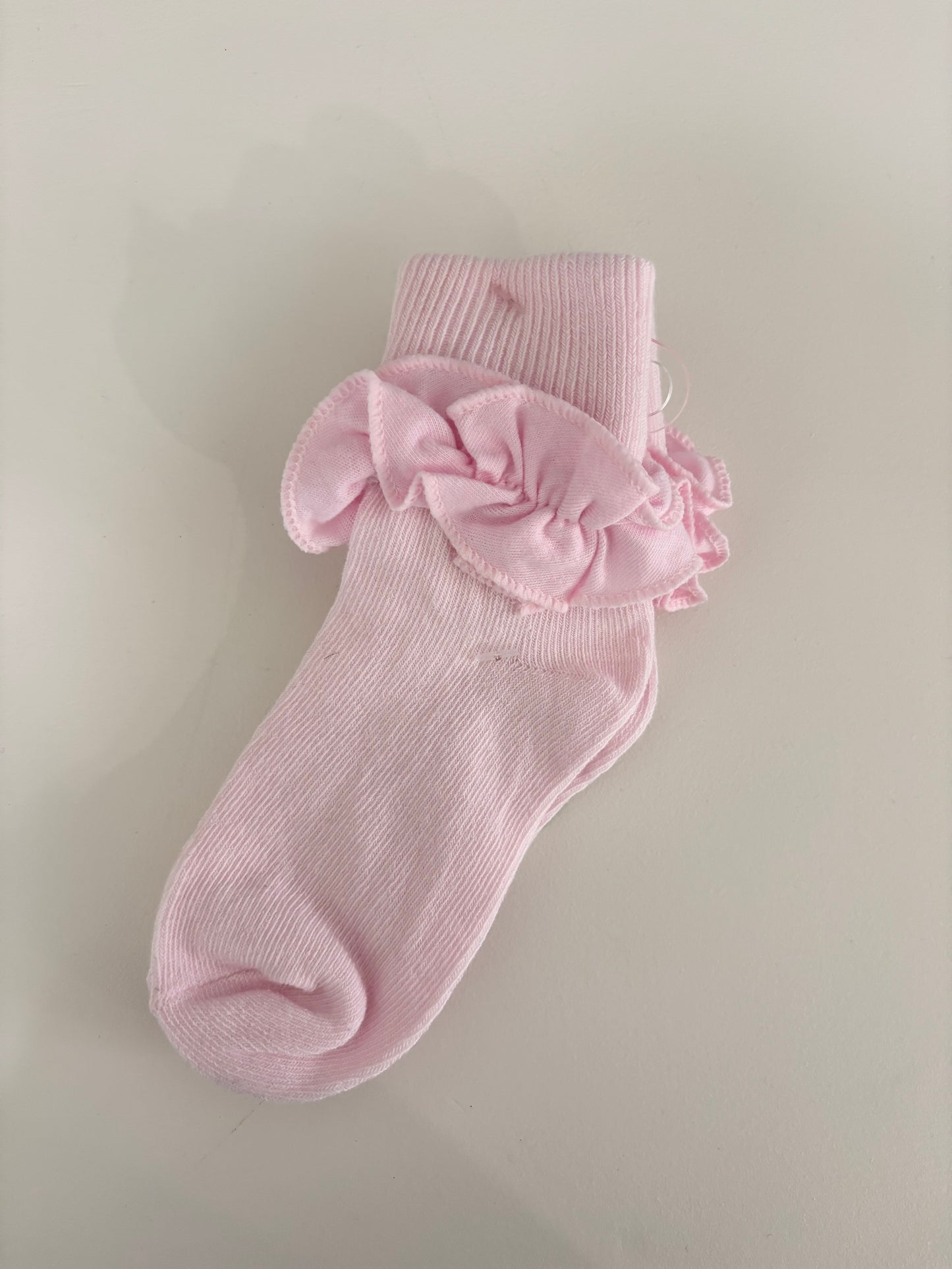 Smooth Toe Sheer Ribbon Tutu Lace Turn Cuff Socks-Pink