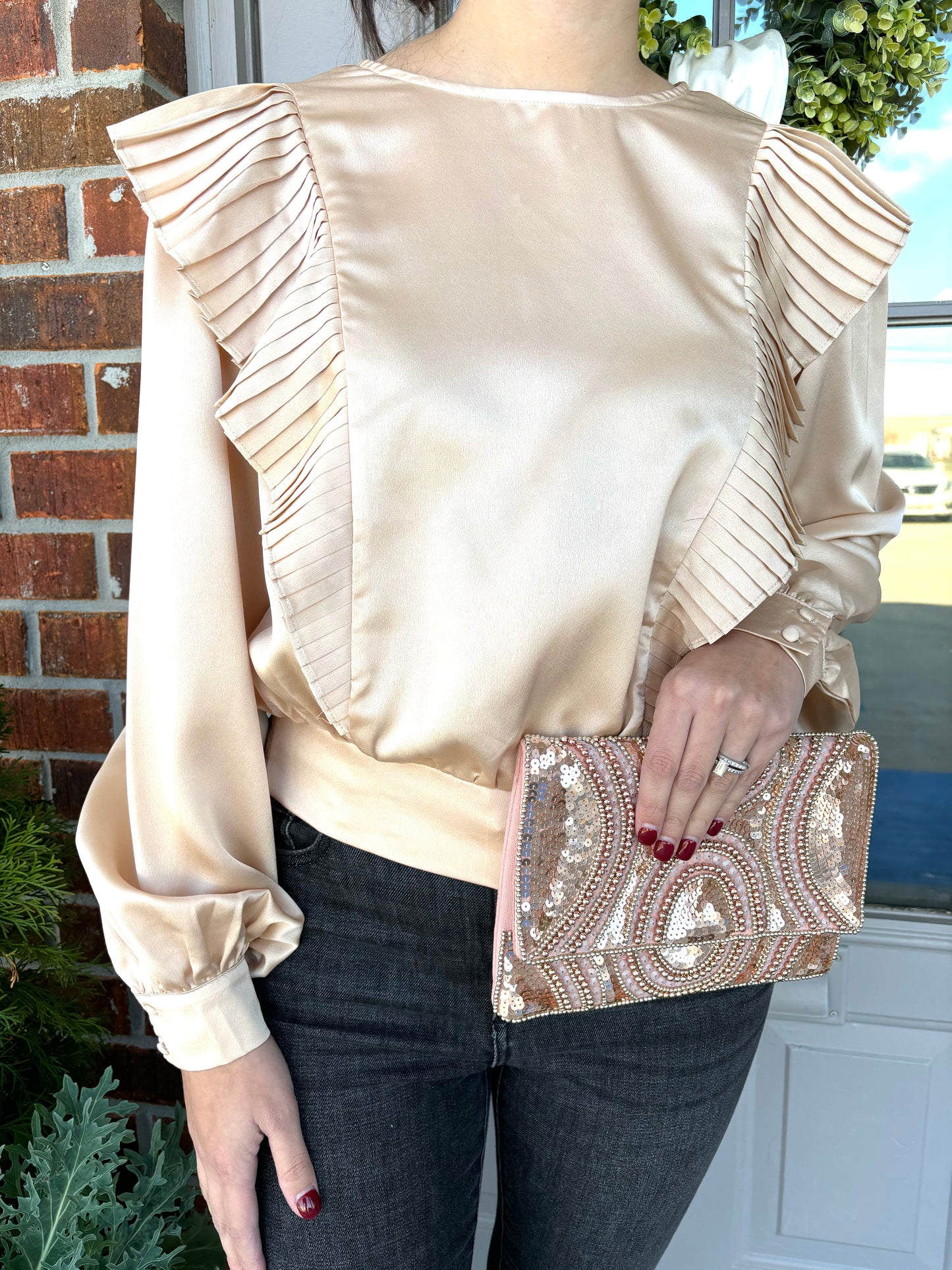 Champagne Pleated Detail Top