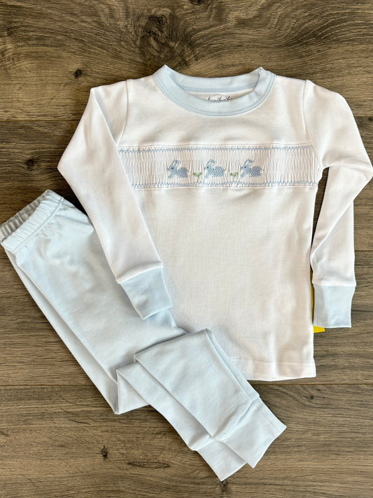 Classic Blue Pastel Bunny Smocked Pajama