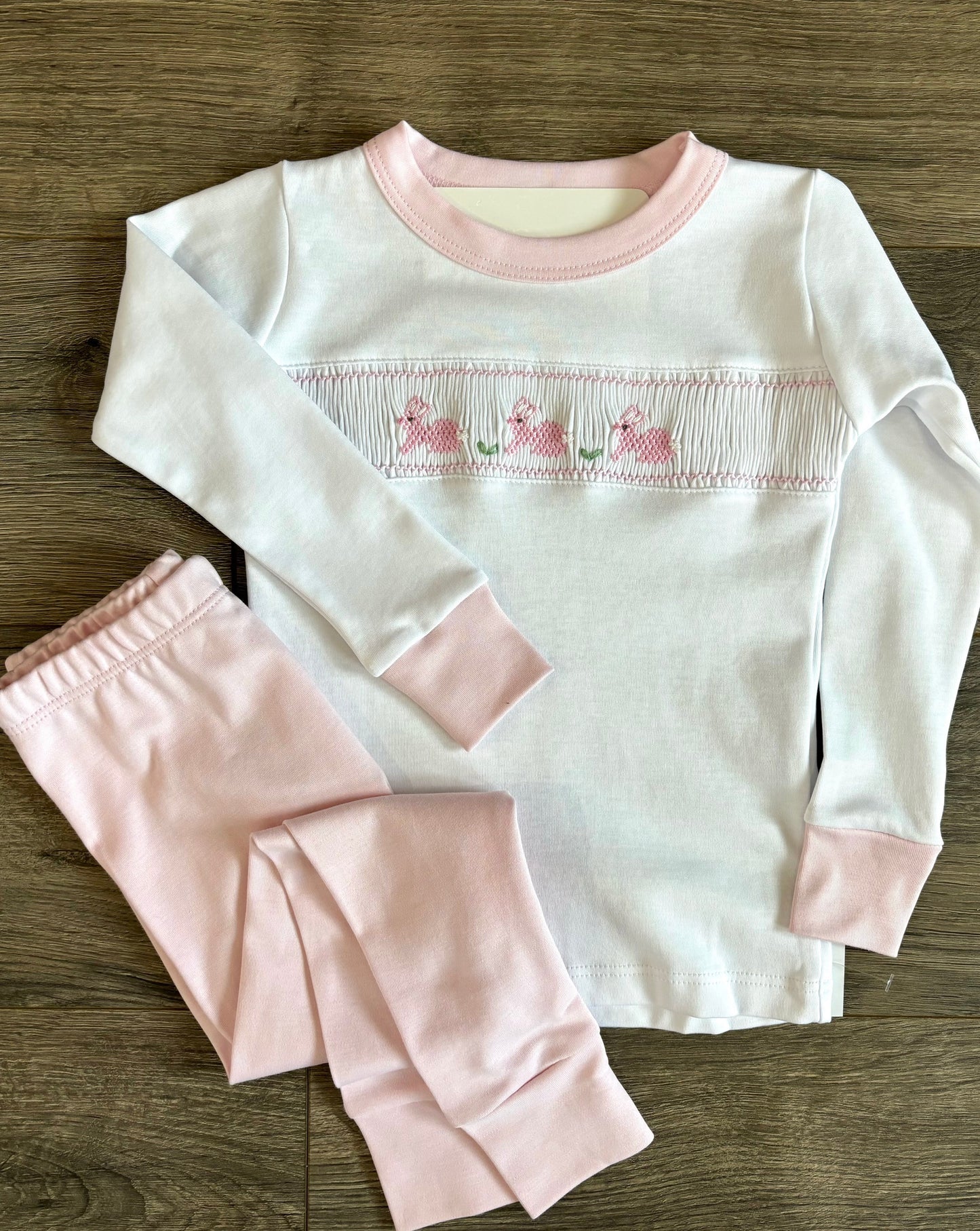 Classic Pink Pastel Bunny Smocked Pajama