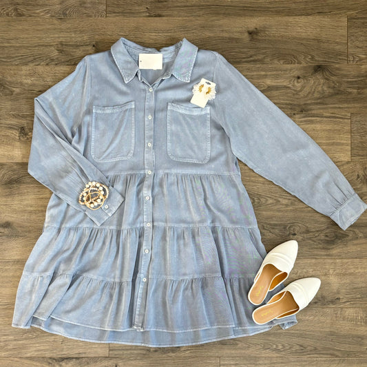 Women's Plus Soft Denim Tiered Dress