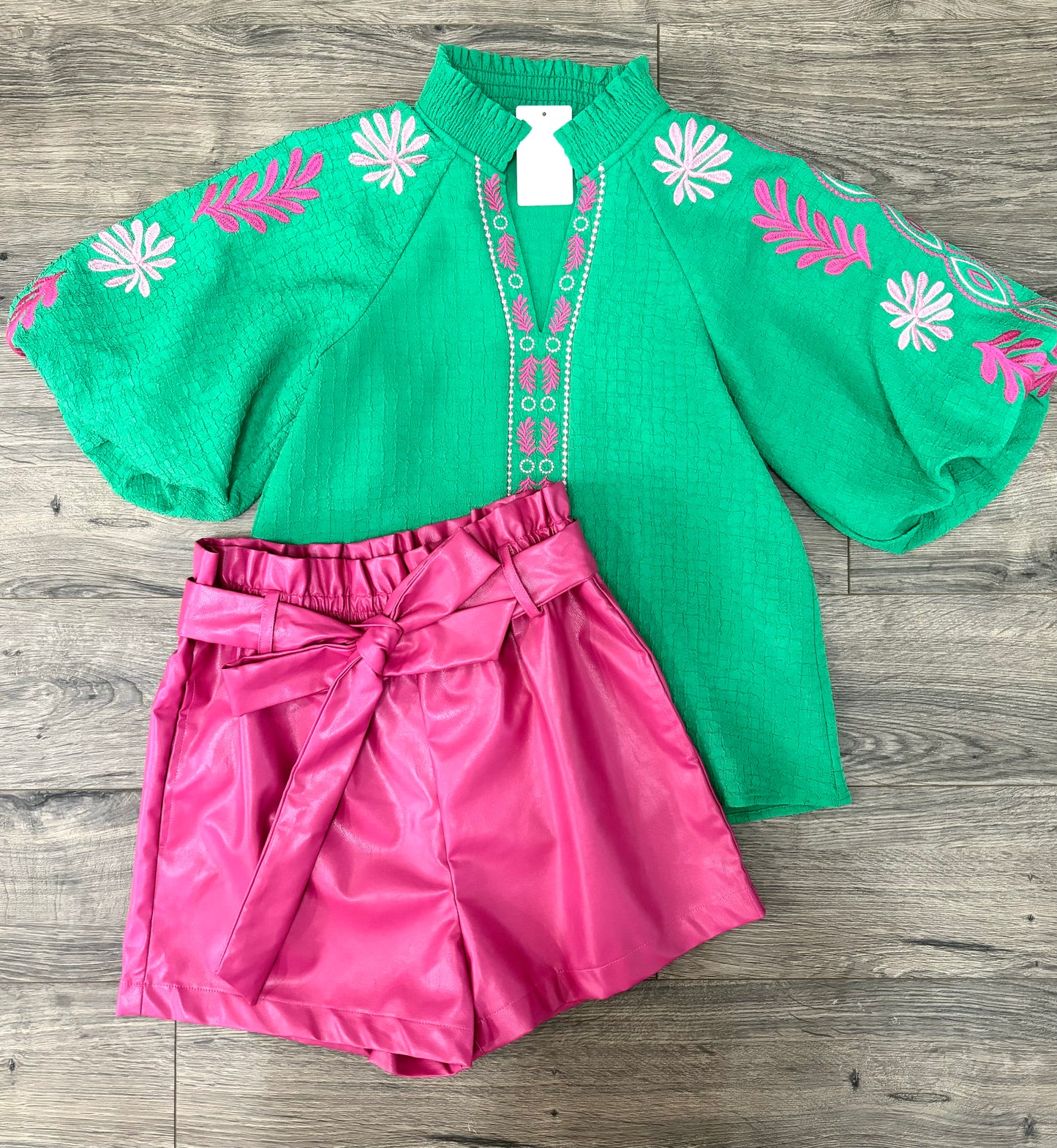 Kelly Green Embroidered Puff Sleeve Top