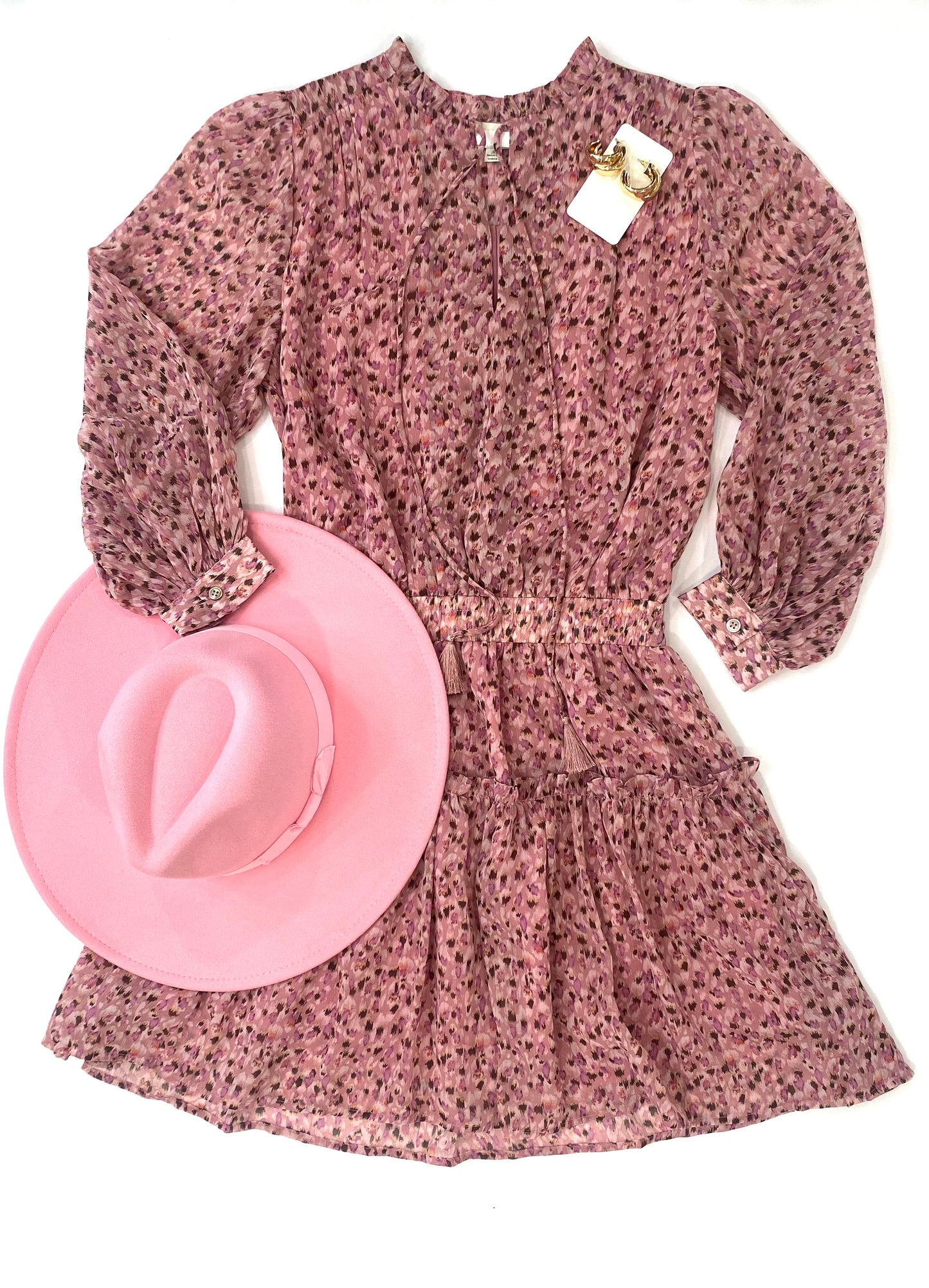 Spotted Pink and Brown Pinched Dress