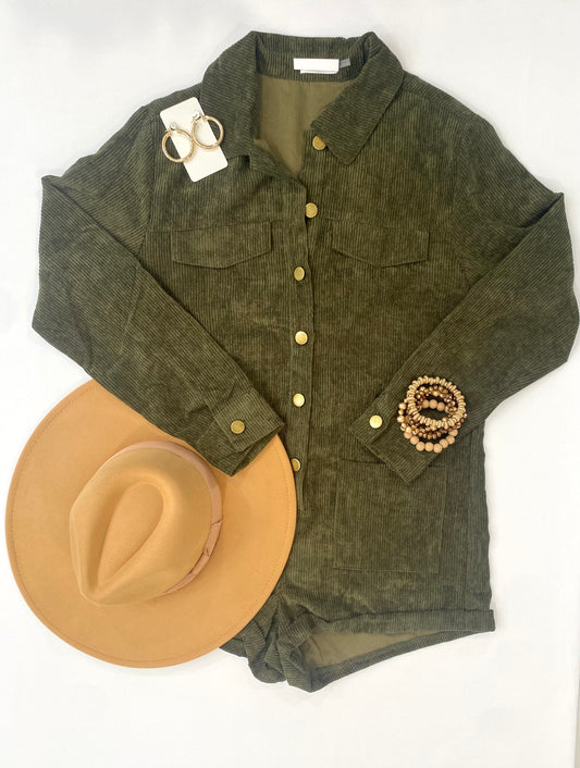 Olive Corduroy Romper