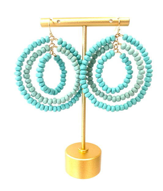 Turquoise Wooden Triple Hoop