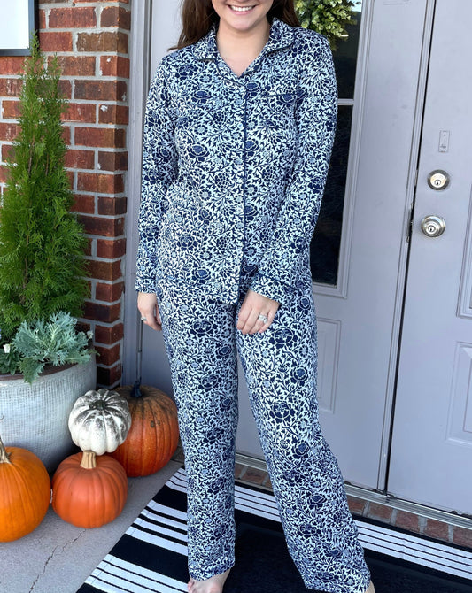 Blue Multi Print Long Sleeve/Pant Pajama Set